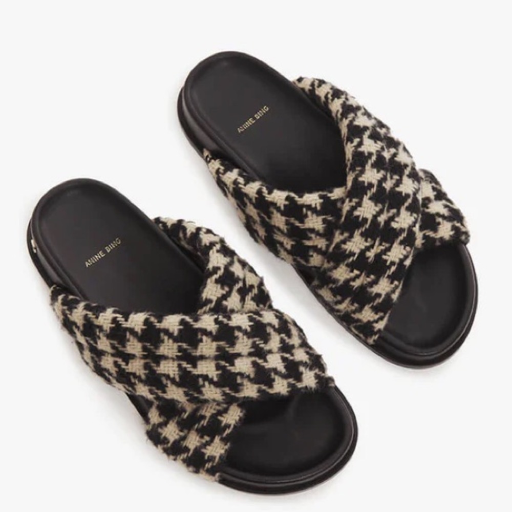 Anine Bing Lizzie Houndstooth Slides - image 1
